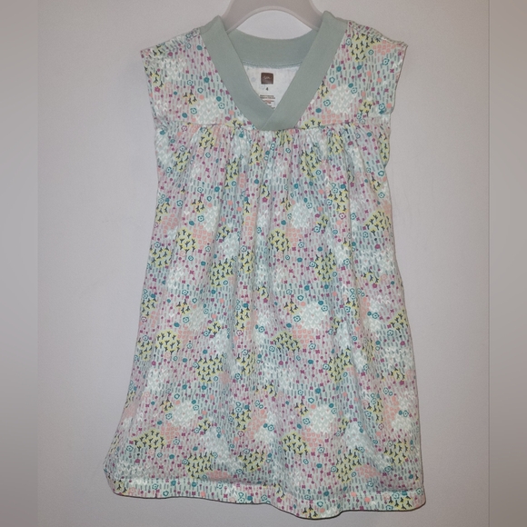 💐 Tea Collection Sage Green Ditsy Floral Print V Neck Cotton Dress Girls Size 4 - Picture 1 of 5